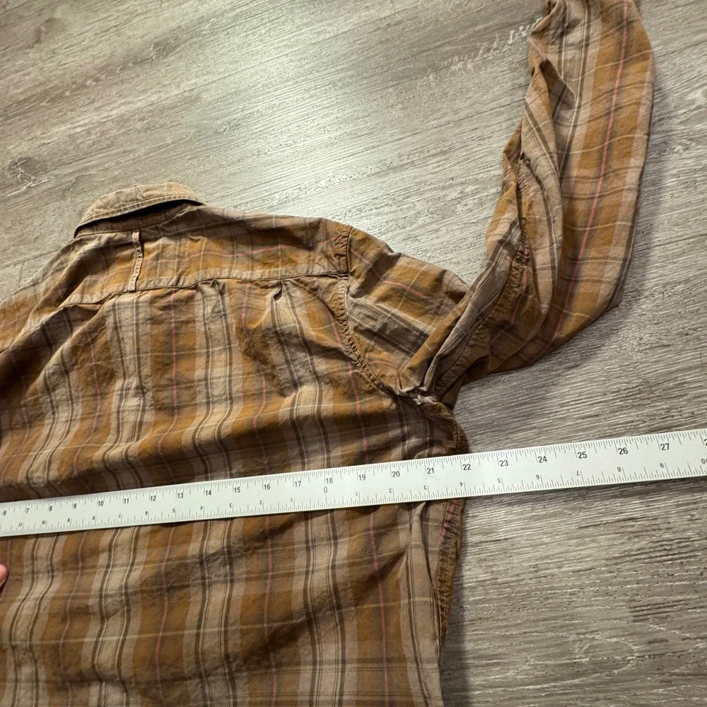Banana Republic Shirt Mens S Brown Plaid Cotton Classic Fit Garment Dye Casual